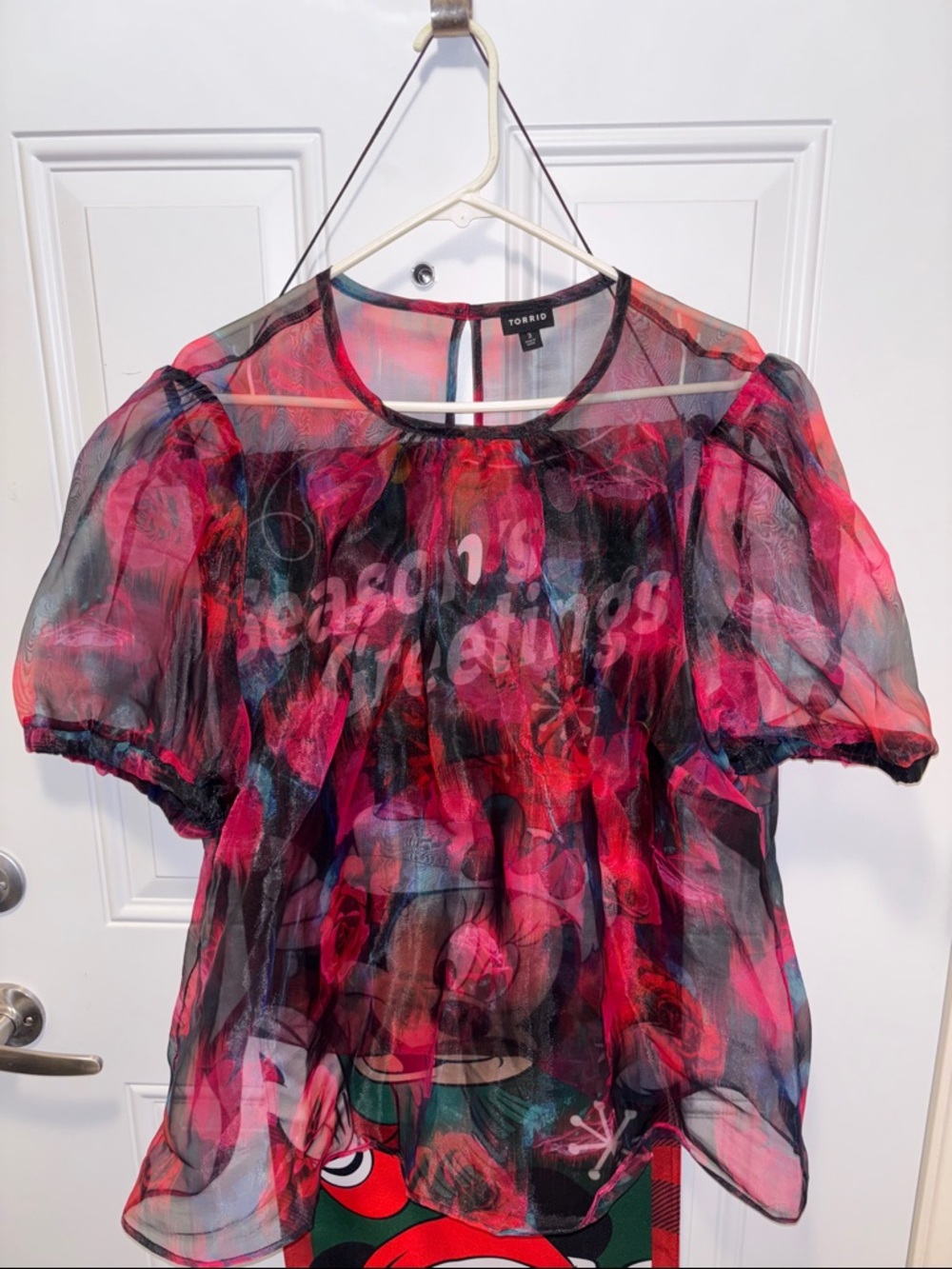 Torrid Sheer Floral Short Sleeve Blouse - Red Rose Print - Picture 10 of 11